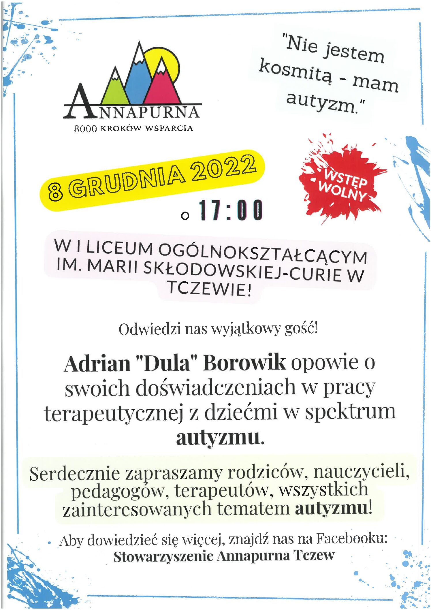 Zaproszenie na spotkanie na temat autyzmu